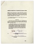 Three Stooges AFTRA Contract Signed by Moe Howard, Larry Fine & Joe DeRita From January 1959 With William Morris Agency -- Plus Initialed Rider -- 5pp. on Three 8.5'' x 11'' Sheets -- Very Good